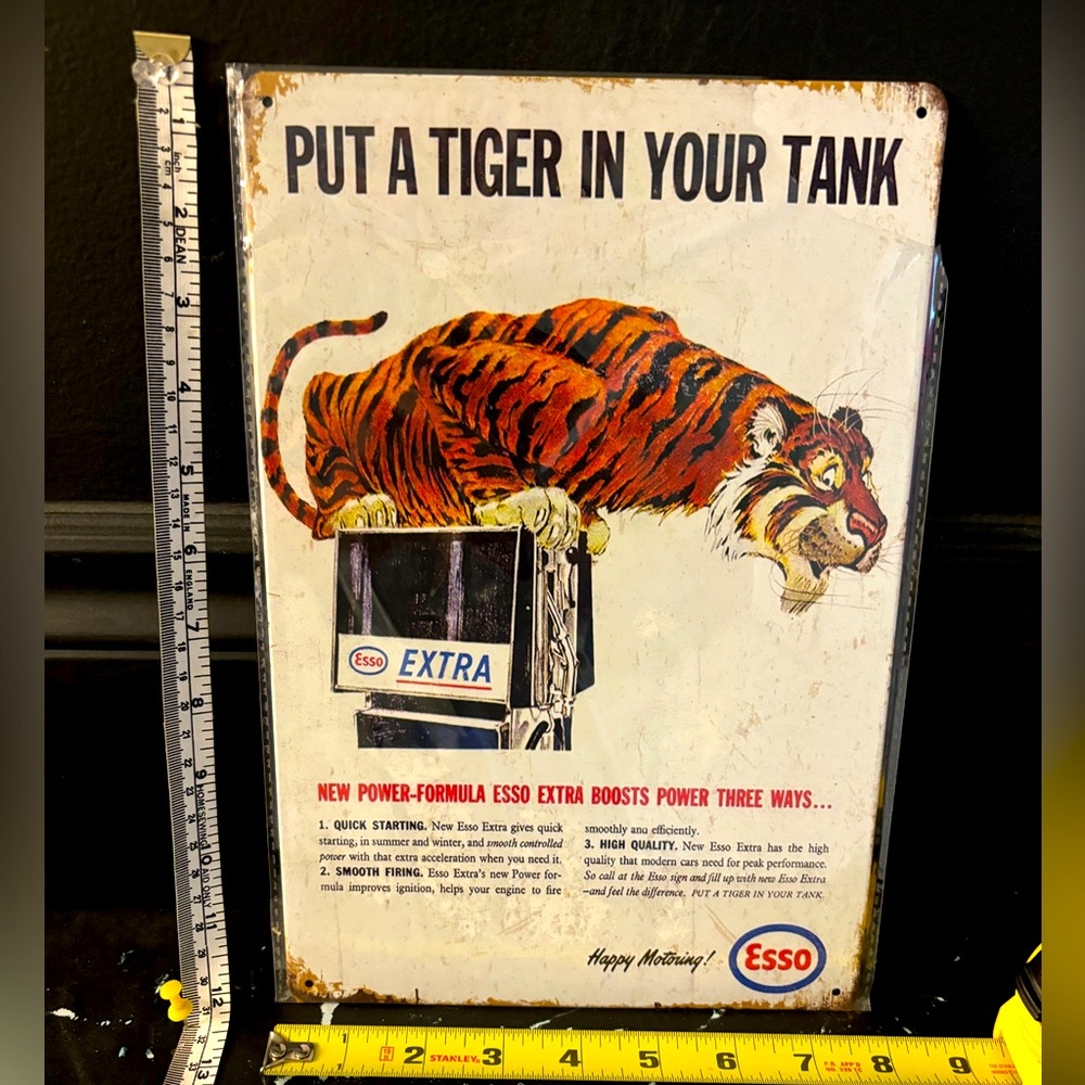 🌅3/$20 Retro Metal Sign - 8” x 12” Tin Sign - Vintage Look -Esso Tiger Vertical